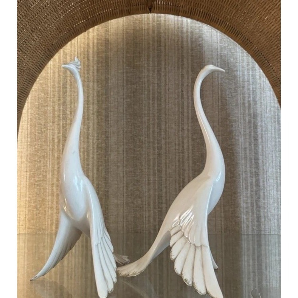 Pair Mid Century Signed Anthony Freeman McFarlin Peacock & Peahen Figurines USA